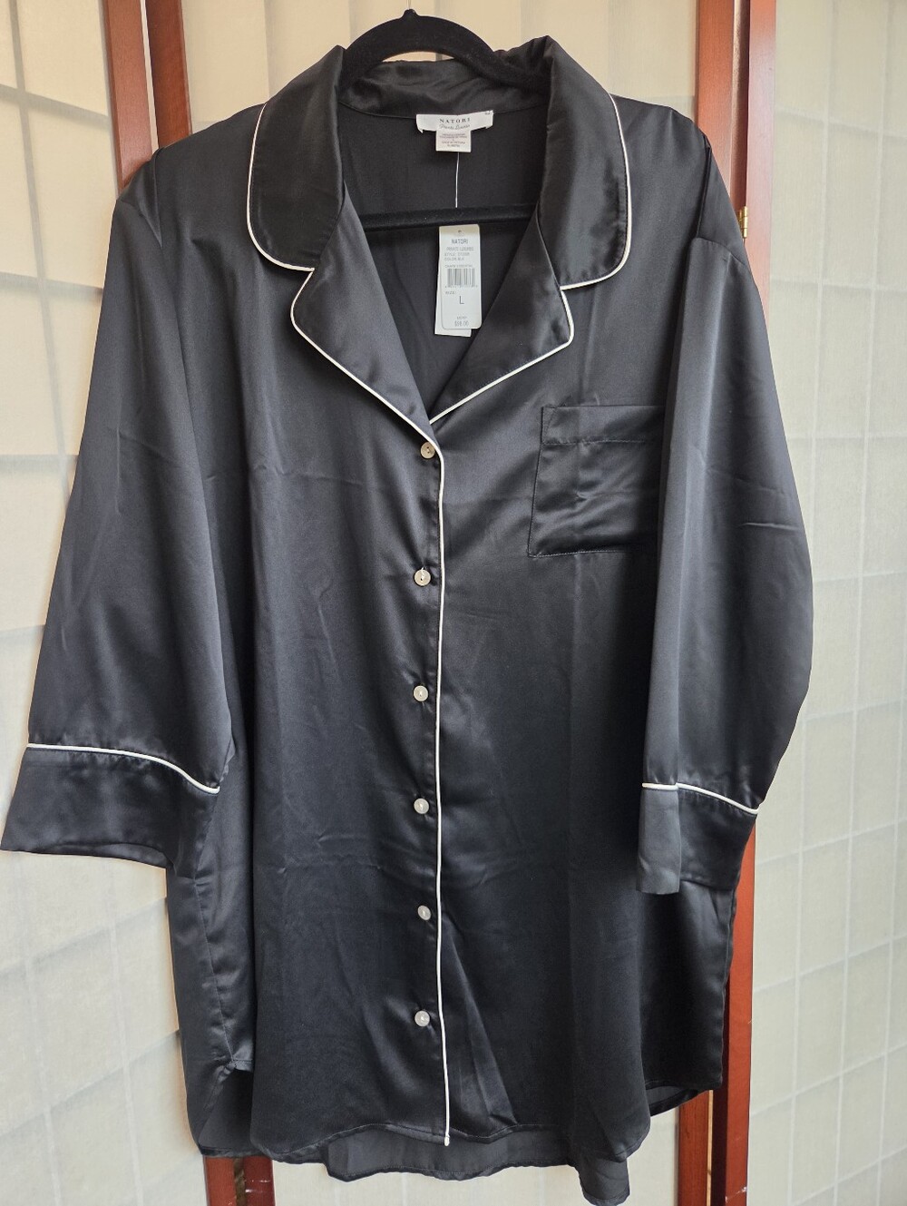 Satin Nightshirt Black Contrast Trim Sleepwear Old Money Loungewear